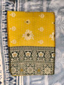 Beautiful Yellow Banarasi Saree