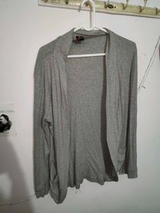 Gray Open Front Cardigan