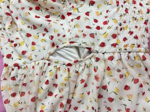 White Floral Short Sleeve Long Dress