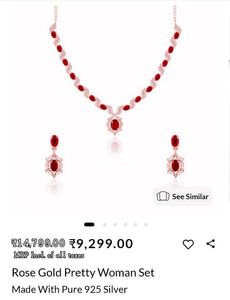 GIVA 925 Silver Rose Gold Ruby Necklace Earing Set