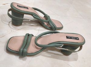 Round Shaped Heel Olive Green Sandals