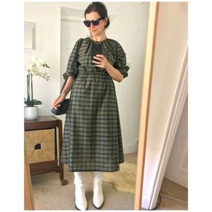 H&amp;M Khaki Check Tartan Cut Out Back Dress