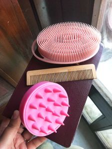 Scalp Massager, Wooden Comb, Body Brush Combo