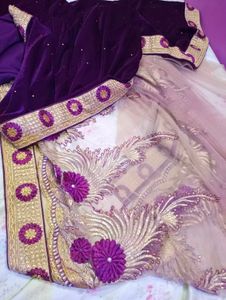 Embroidered Velvet Purple Lehenga Saare