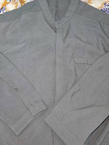Olive Green Mandarin Collar Full Sleeve Shirt