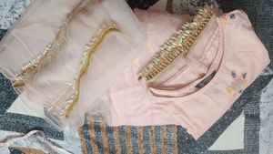 Pink Embroidered Kurta With Sharara And Dupatta