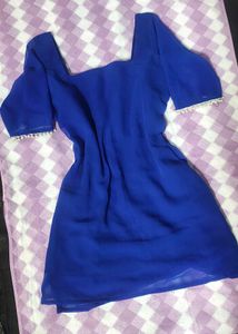 Blue Short Kurti With Sleeve 1 Scrunchie Free