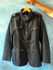 Stylish Black Wool Blend Coat (M)