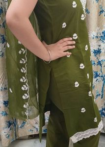 Olive Green Embroidered Kurta