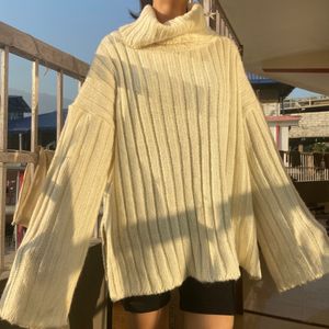 Loose pure-color texture Pullover Sweater