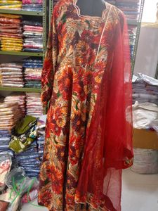 Floral Print Anarkali Suit with Dupatta
