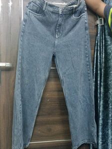 Grey Wide Leg Straight Jeans