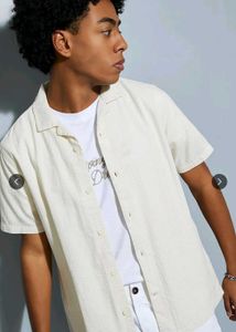 Cream Texture Camp Collar Shirt