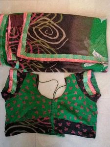 Floral Print Green Saree