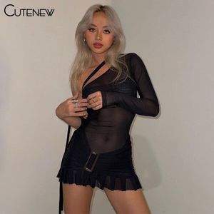 black baddie y2k mini belted one shoulder dress