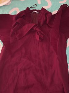 Burgundy Bow Tie Blouse