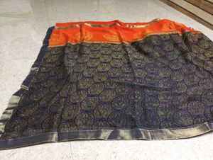 Elegant Orange & Blue Saree