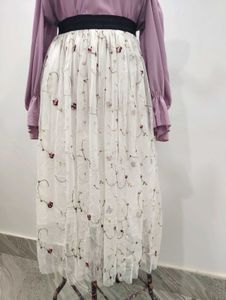 Floral White Tulle Skirt
