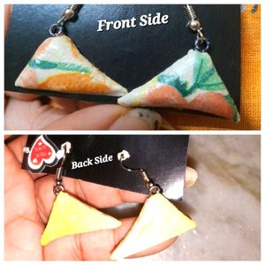 Samosa Shape Printed Earrings