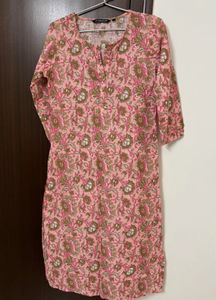 Pink Floral Print Cotton Kurta