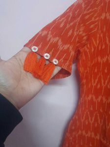 Taavi Orange Ikat Print Kurta