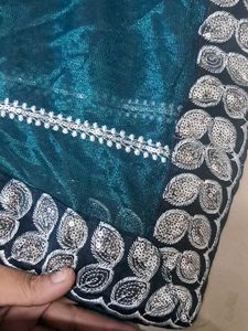Elegant Green &amp; Silver Saree