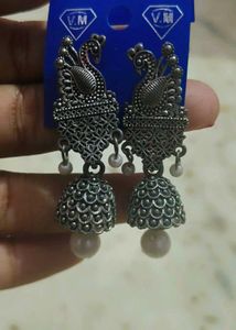 Silver Peacock Jhumka