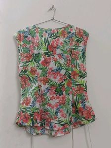 Floral Lace-Up Sleeveless Top