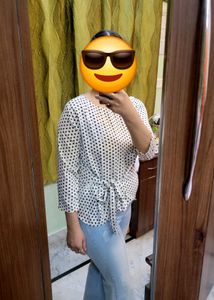 Polka Dot Tie-Waist Top
