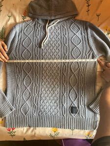 ROADSTER Men Grey Self-Design Hooded sweater