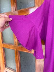 Purple linen Ruffle Sleeve Dress