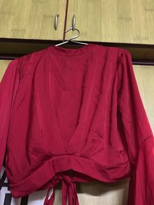 Red Bell Sleeve Tie Top