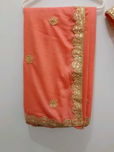 Peach Embroidered Saree