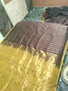 brown colour pure silksaree with blo