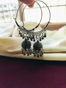 Silver Jhumka Hoop Earrings