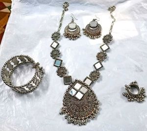 Silver Mirror Jewellery Set ,Ring , Bracelet