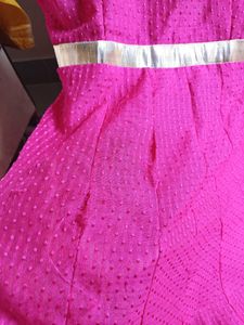 Pink &amp; Gold Embellished Anarkali Dress