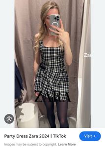 Zara Black White Plaid Mini Dress