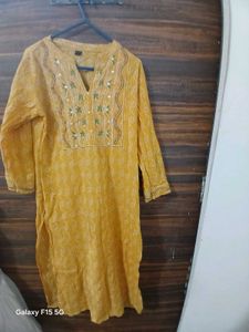 Yellow Embroidered Kurti