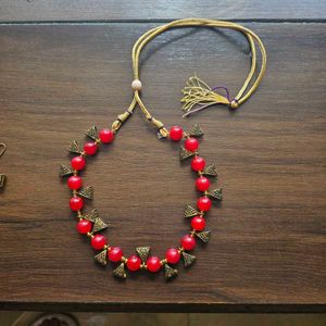 Red Beaded Necklace Set