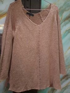 Beige Knit V-Neck Top