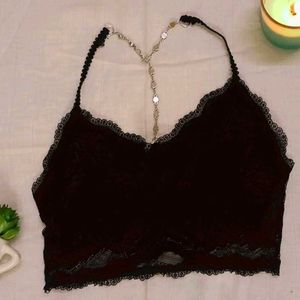 BLACK LACE BRALETTE WITH BEADED BACK