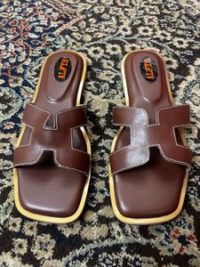ALFYS Brown Leather Slide Sandals