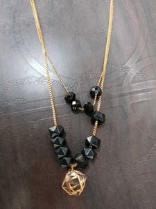 Gold Plated Chain With Black Trendy Stones