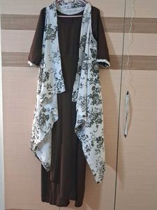 Brown Dress with Floral Vest