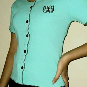 Butterfly Crop Top in Sky Blue Colour