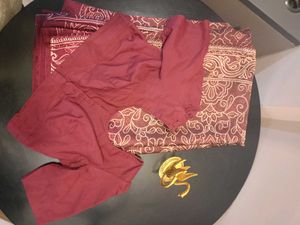 Maroon Printed Saree With Blouse🌺