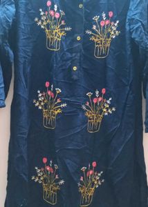Navy Blue Embroidered Kurti