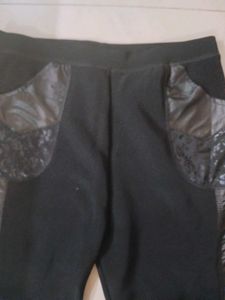 Stylish Black Slim Fit Jeggings With Faux Leather