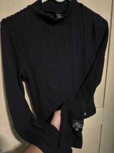 Shein Black Ribbed Long Sleeve Top